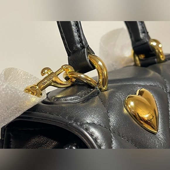 NWT MOSCHINO HEART STUDS QUILTED LEATHER SHOULDER BAG BLACK - Picture 8 of 15